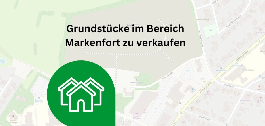 Grafik zu Grundstücksverkäufen auf dem Hintergrund eine Lageplans für das Baugebiet Markenfort Grafik zu Grundstücksverkäufen auf dem Hintergrund eine Lageplans für das Baugebiet Markenfort