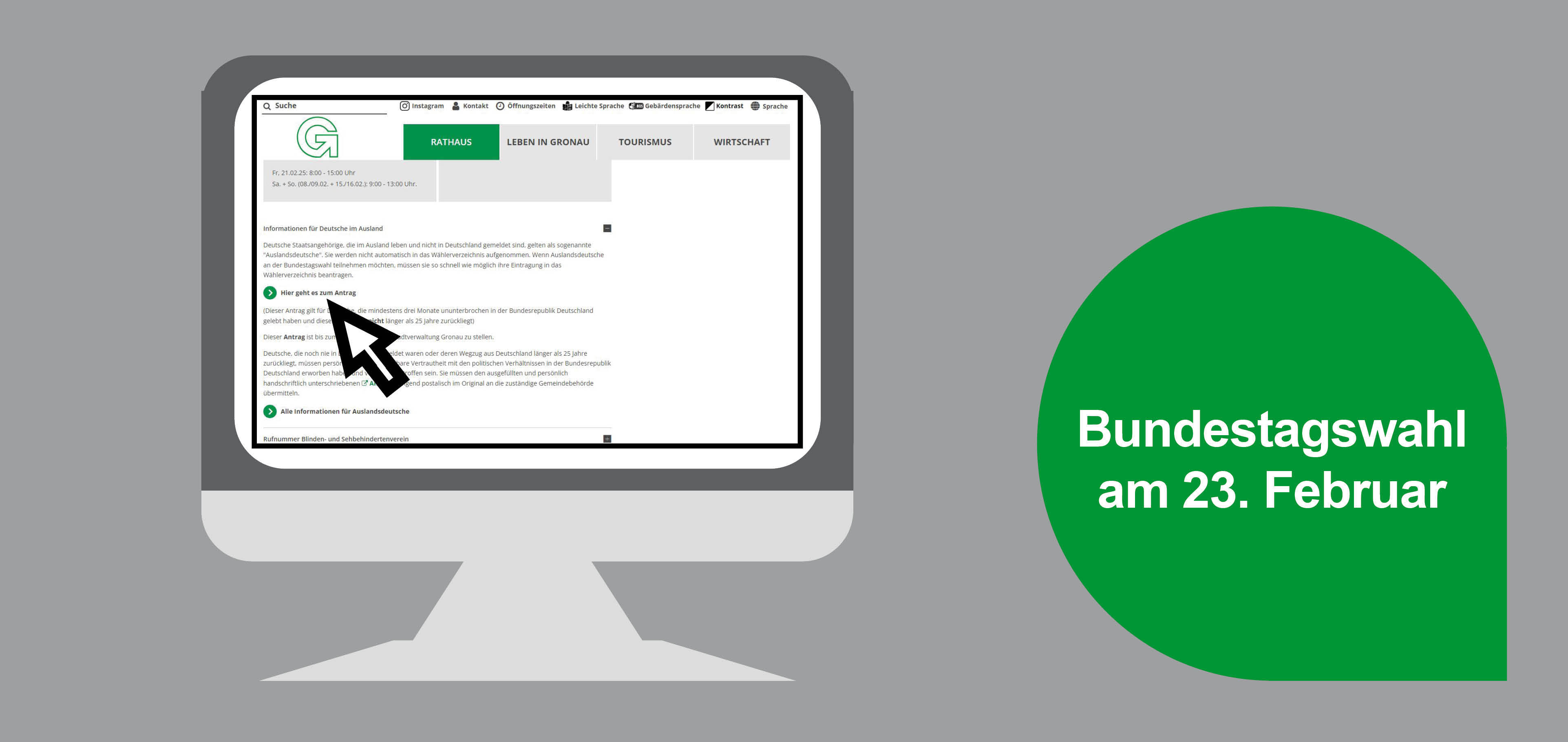 Ansicht der Homepageseite zur Bundestagswahl, auf welcher der Antrag herunterzuladen ist.
