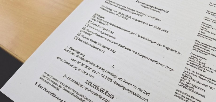 Ausschnitt des zugehörigen Bewilligungsbescheids