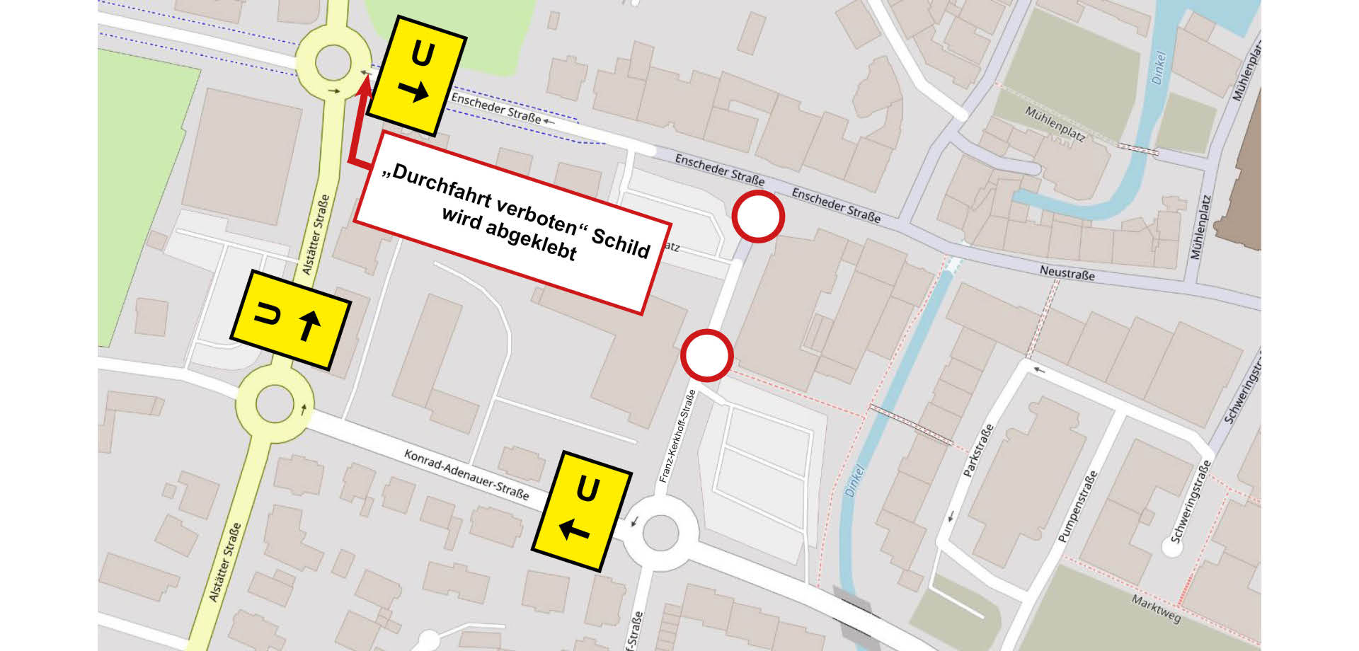 Die Sperrung der Franz-Kerkhoff-Straße, Umleitungen sind ausgeschildert.