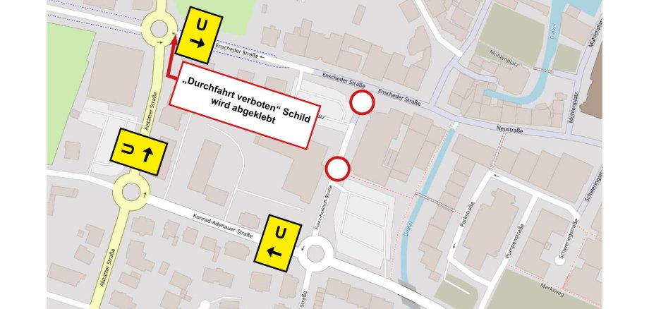 Die Sperrung der Franz-Kerkhoff-Straße, Umleitungen sind ausgeschildert.