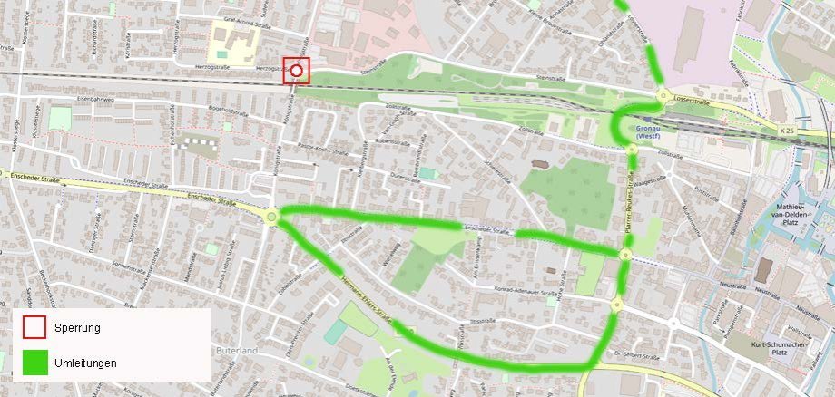 Der Kreisverkehr Königstraße/Steinstraße wird vom 19.05. bis 23.05.2025 voll gesperrt. Umleitungen werden ausgeschildert.