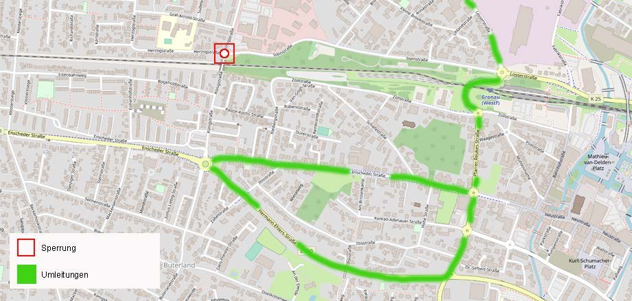 Der Kreisverkehr Königstraße/Steinstraße wird vom 19.05. bis 23.05.2025 voll gesperrt. Umleitungen werden ausgeschildert.