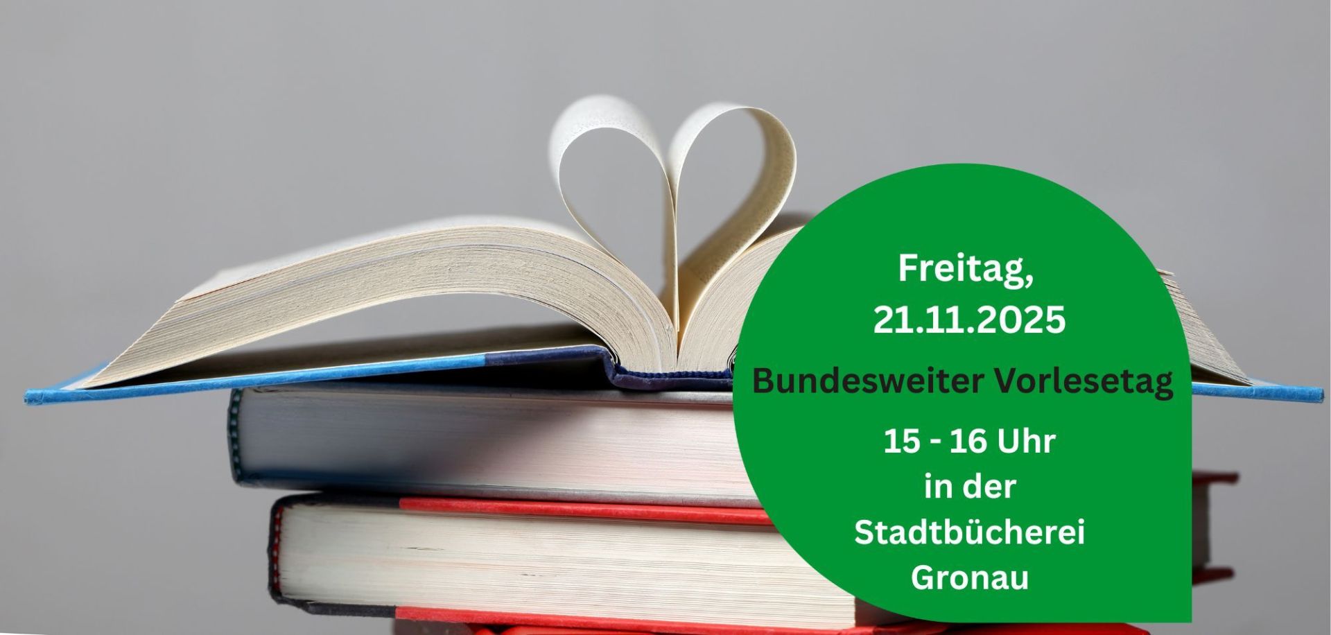 Grafik mit Büchern und einer Information zum Vorlesetag der Bücherei 