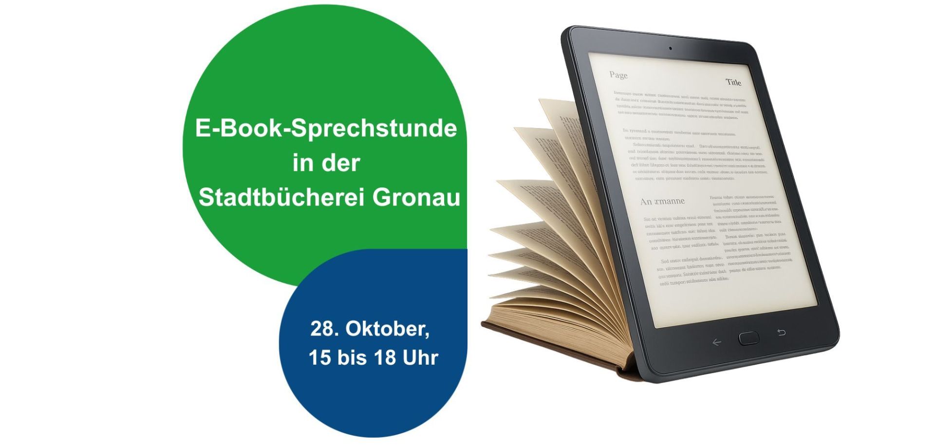 Grafik mit Informationen zur E-Book-Sprechstunde in der Stadtbücherei