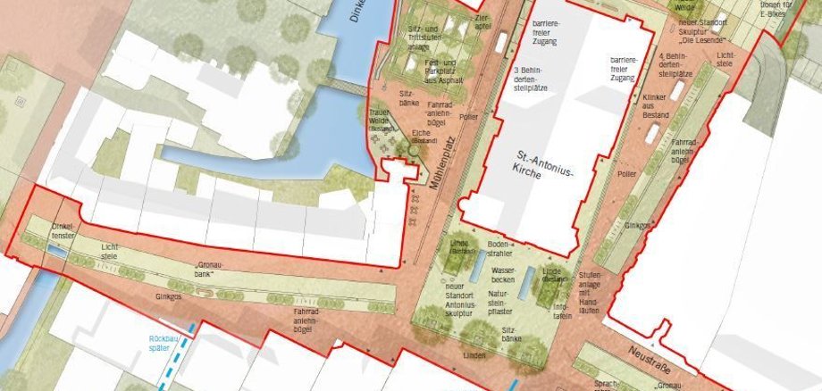 Lageplan zur Innenstadt von Gronau mit dem betroffenen Bereich