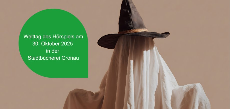 Geist mit Hexenhut und Hinweis zum Welttag des Hörspiels