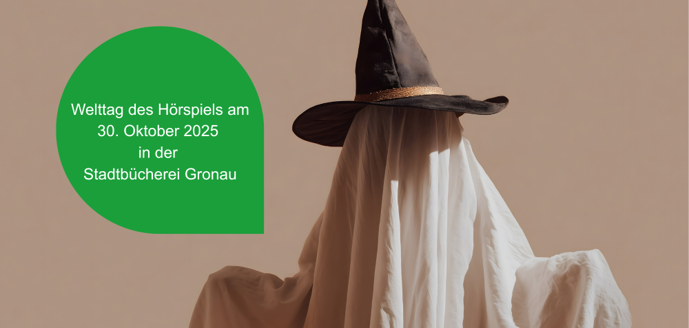 Geist mit Hexenhut und Hinweis zum Welttag des Hörspiels