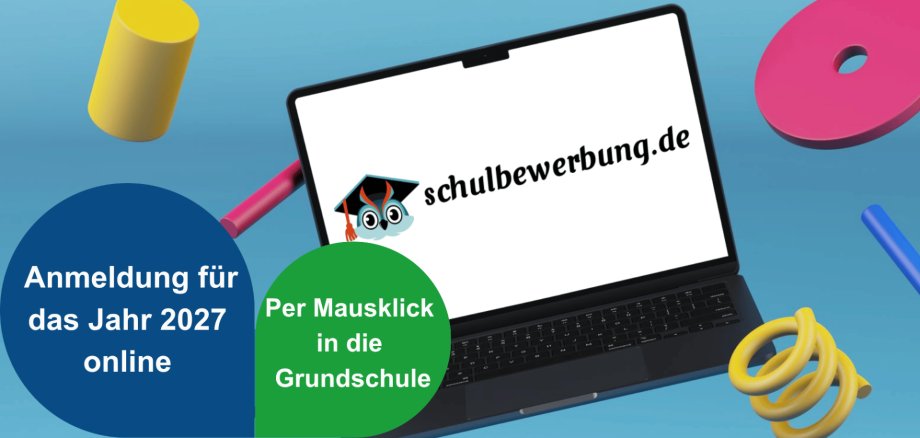 Anmeldungen zu den Grundschulen Schuljahr 2027/2028 Grafik eines Computers mit der Seite "schulbewerbung.de"
