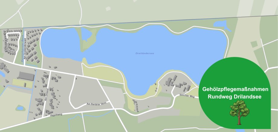 Grafik des Dreiländersees mit dem Hinweis auf Gehölzerpflegemaßnahmen