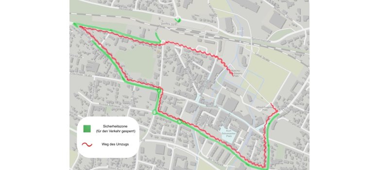Die Sperrung entlang der Umzugsstrecke an den Straßen: Zollstraße – Schiefestraße – Enscheder Straße – Alstätter Straße – Konrad-Adenauer-Straße – Eper Straße – Gildehauser Straße.